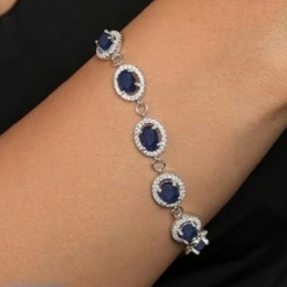 NIB Blue Sapphire Tennis Bracelet Set In Sterling Silver Gemstone King - Picture 12 of 14